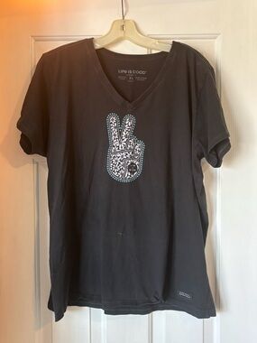 Life Is Good Gray V-Neck Crusher Tee